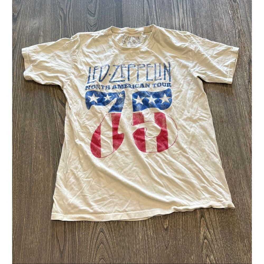 Led Zeppelin 75 North American Tour Cotton T-Shirt Short Sleeve Beige Size M